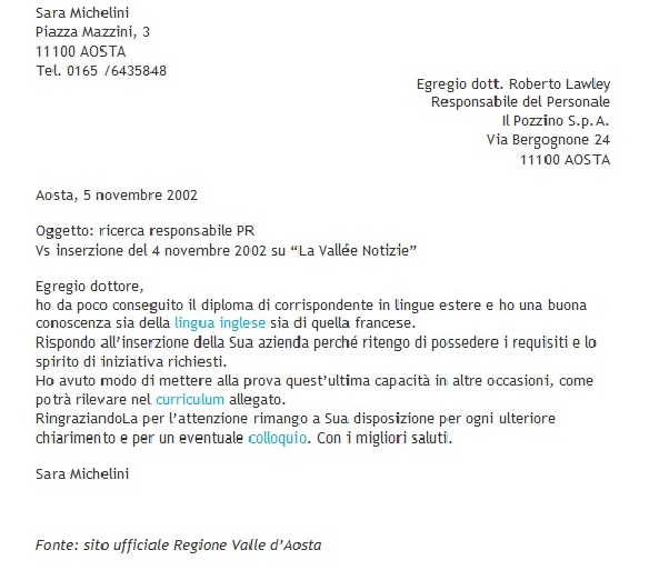 curriculum vitae risposta ad un annuncio