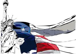 bandiera statunitense e statua della libertà