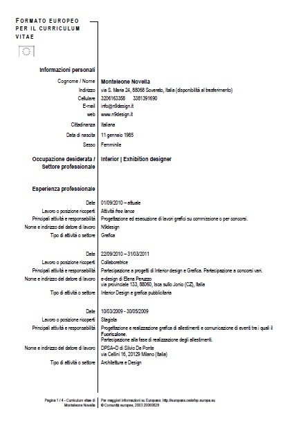 curriculum vitae europeo inglese esempi