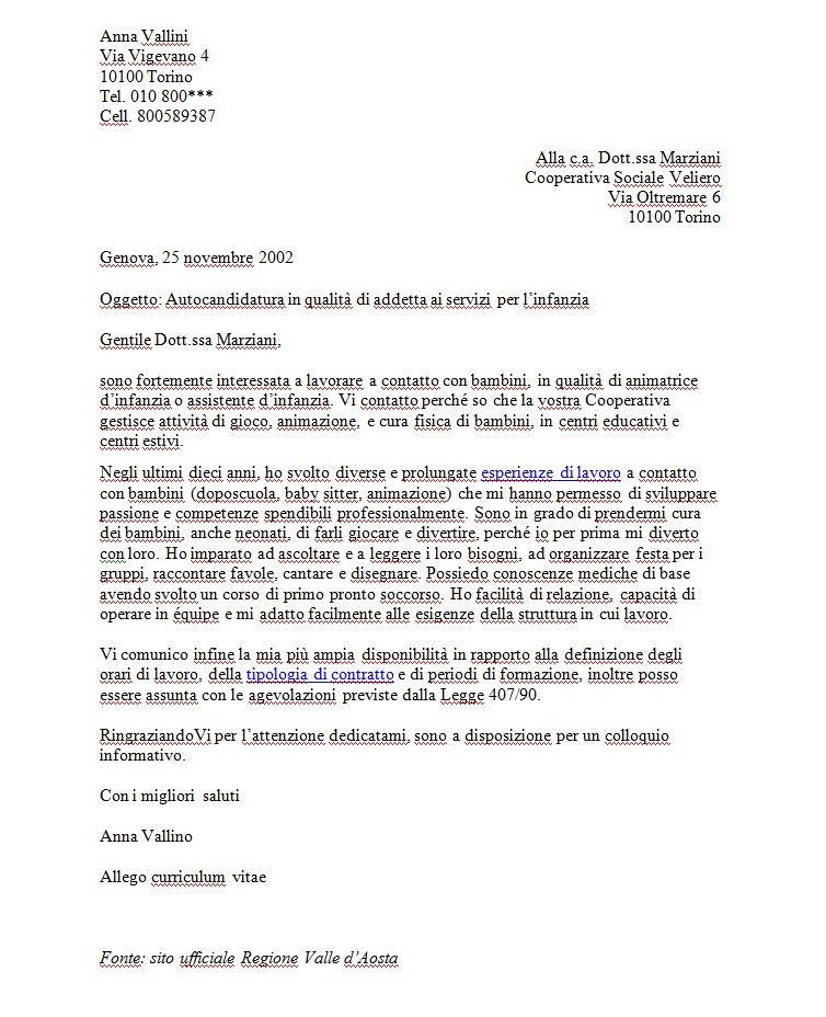 Esempio di lettera motivazionale per lavoro