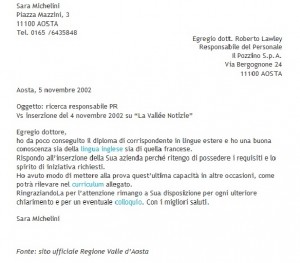 Lettera Di Accompagnamento Modello Curriculum