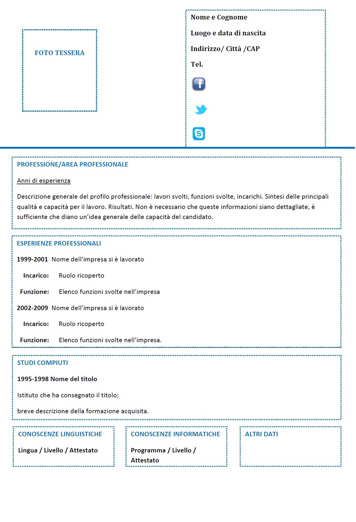 Modello curriculum funzionale 04 blu