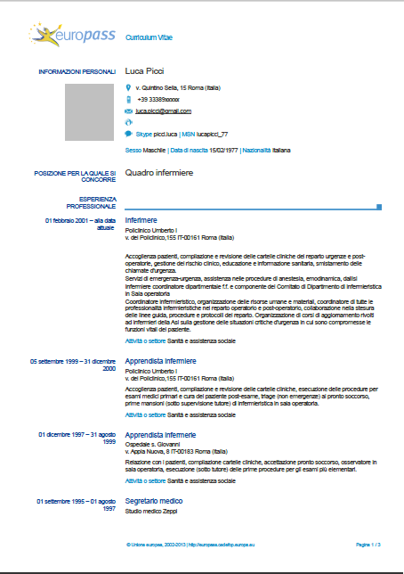 cv europass inglese