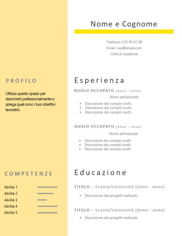 Modello Curriculum Da Compilare Esempio Si Curriculum Da Compilare